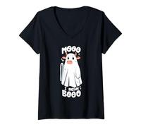 Femme Jeu de mots Halloween Vache fantôme T-Shirt avec Col en V