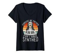 Femme Jeu de mots pour clavier analogique Forgive Me Father For I Have Synthed Nun T-Shirt avec Col en V