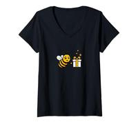 Femme Jeu de Mots visuels Bee Present pour la Pleine Conscience T-Shirt avec Col en V