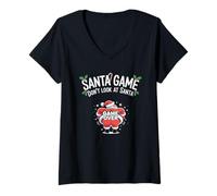 Femme Jeu De Père Noël Amusant Ne Regardez Pas Meme Cadeau De Noël T-Shirt avec Col en V