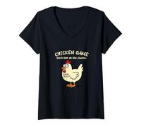 Femme Jeu de Poulet - Don't Look at The Chicken - Funny Chicken Game T-Shirt avec Col en V