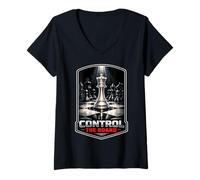 Femme Jeu de Puissance stratégique d'échecs T-Shirt avec Col en V