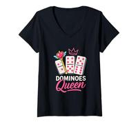 Femme Jeu de tuiles Mexicain Train Queen Domino Player Dominos Lover T-Shirt avec Col en V