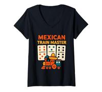 Femme Jeu de tuiles pour Amateurs de Dominos Maître du Train Mexicain T-Shirt avec Col en V