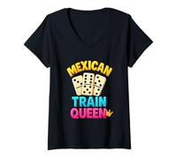 Femme Jeu de tuiles pour Amateurs de Dominos Maître du Train Mexicain T-Shirt avec Col en V