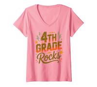 Femme Jeu d'équipe pour Filles de 4e année Rocks First Day Choir Teacher Team Game on T-Shirt avec Col en V