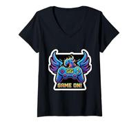 Femme Jeu GG Neon Phoenix Gamer sur Graphique T-Shirt avec Col en V
