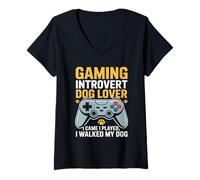 Femme Jeu introverti Dog Lover I Came I Played I Walked My Dog T-Shirt avec Col en V