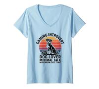 Femme Jeu introverti Dog Time Minimal Talk Maximum Dog Time T-Shirt avec Col en V