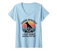 Femme Jeu introverti I Play Games and Walk My Dog T-Shirt avec Col en V