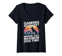 Femme Jeu introverti Minimal Talk Temps Maximum de Chien T-Shirt avec Col en V