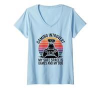 Femme Jeu introverti My Safe Space is Games and My Dog T-Shirt avec Col en V
