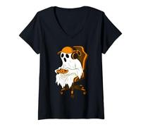 Femme Jeu vidéo Halloween Ghost Gamer pour garçons et Filles T-Shirt avec Col en V