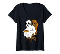 Femme Jeu vidéo Halloween Ghost Gamer pour garçons et Filles T-Shirt avec Col en V