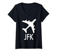 Femme JFK Airport Code Étiquette à Bagages New York City USA T-Shirt avec Col en V