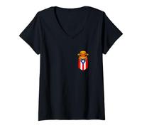 Femme Jibaro Coqui Frog Puerto Rico Flag Buricua Pocket Borinquen T-Shirt avec Col en V