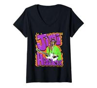 Femme Jimi Hendrix Flames and Bubble Text Vintage Band T-Shirt avec Col en V