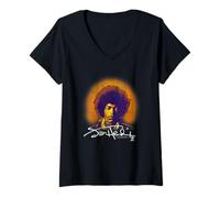 Femme Jimi Hendrix Halo Portrait with Signature Vintage Band T-Shirt avec Col en V