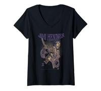 Femme Jimi Hendrix Playing Guitar Purple Yellow T-Shirt avec Col en V