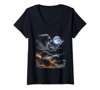 Femme Jimothy Raccoon Hurlant à Moon Mountain Wanderer Meme T-Shirt avec Col en V