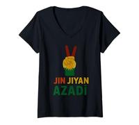 Femme Jin Jiyan Azadi Women Life Freedom Slogan des Femmes kurdes T-Shirt avec Col en V