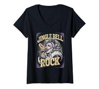 Femme Jingle Bell Rock Vintage Holiday Music Art de Noël T-Shirt avec Col en V