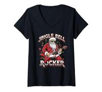Femme Jingle Bell Rocker Père Noël drôle Rock Noël T-Shirt avec Col en V