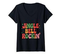Femme Jingle Bell Rockin Chemise rétro drôle Squelette de Noël T-Shirt avec Col en V