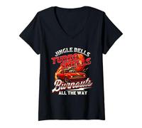 Femme Jingle Bells Turbo Sent Burnouts All The Way Car Guy Christmas T-Shirt avec Col en V