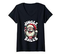 Femme Jingle My Balls Happy Santa Adulte Funny Joke Christmas Party T-Shirt avec Col en V