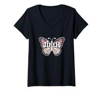 Femme Jireh Butterfly - Word Art personnalisé avec nom Mignon T-Shirt avec Col en V