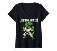 Femme Jitsusaurus BJJ Jiu Jitsu Arts Martiaux Drôle Dinosaure Enfants T-Shirt avec Col en V