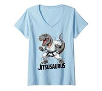 Femme Jitsusaurus Funny Dinosaur Brazilian Jiu Jitsu T-Rex White T-Shirt avec Col en V