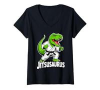 Femme Jitsusaurus Funny Dinosaur Green T-Rex Brazilian Jiu Jitsu T-Shirt avec Col en V