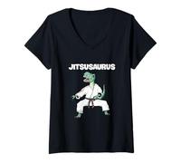 Femme Jiu Jitsu T-Rex Ceinture Noir Drôle Jujitsu Fighter T-Shirt avec Col en V