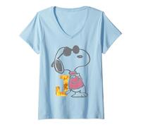 Femme Joe de Baseball Snoopy Urban Bling Cool Sport Logo Street Style T-Shirt avec Col en V