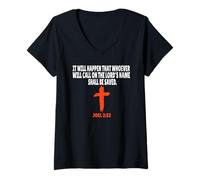 Femme Joël 2:32 Écritures des versets de la Bible T-Shirt avec Col en V