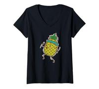 Femme Jogging Ananas T-Shirt avec Col en V