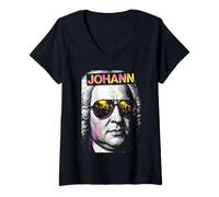 Femme Johann Sebastian Bach Compositeur drôle Retro Pop Art Musique T-Shirt avec Col en V