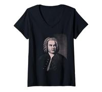 Femme Johann Sebastian Bach Compositeur Musicien Retro T-Shirt avec Col en V