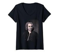 Femme Johann Sebastian Bach Compositeur Musicien Retro T-Shirt avec Col en V