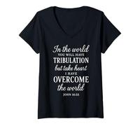 Femme John 16:33 Écriture du Verset biblique I Have Overcome The World T-Shirt avec Col en V