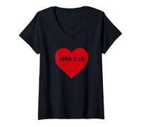 Femme John 3:16 God So Loved The World Bible Verse Reference Heart T-Shirt avec Col en V