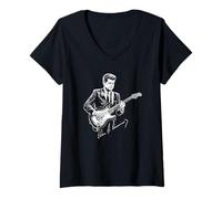 Femme John F. Kennedy Jouant de la Guitare électrique Signature Funny JFK T-Shirt avec Col en V