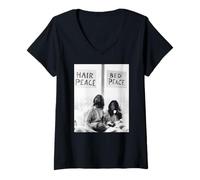 Femme John Lennon Yoko ONO Lit Anti-Guerre 1969 The Beatles T-Shirt avec Col en V