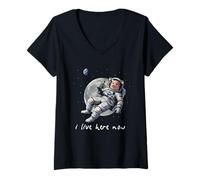 Femme John Pork Meme Humour I Live Here Now Astronaute T-Shirt avec Col en V