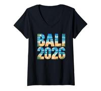 Femme Joli Bali 2026 Vacay Vol Vacances Famille Filles Vibes T-Shirt avec Col en V