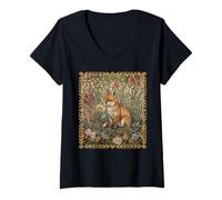 Femme Joli bébé Renard dans Un Jardin Anglais à l'ancienne T-Shirt avec Col en V