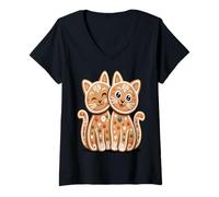 Femme Joli Biscuit de Noël en Forme de Chat en Pain d'épices T-Shirt avec Col en V