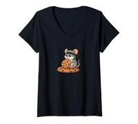 Femme Joli Biscuit Ninja Mouse Mignon Dessin animé T-Shirt avec Col en V